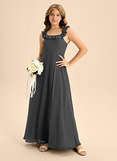 Azazie Callie Junior Black A-Line Ruched Chiffon Dress image6