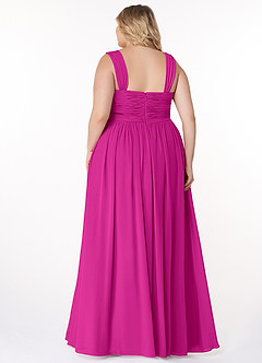 Azazie Zapheira Vestidos de damas de honor Vestido de Fucsia de Gasa de Corte en A con Volante image8