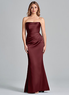 Azazie Olea 신부 들러리 드레스 인어 스트랩리스 스트레치 새틴 바닥 길이 드레스 image3