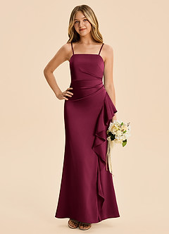 Azazie Lyla Junior Burgundy Mermaid Pleated Stretch Satin Dress image3
