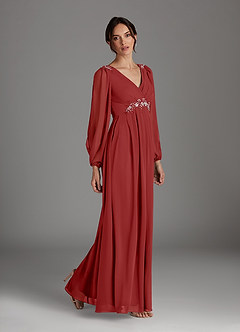 Azazie Gypsy Mother of the Bride Dresses Rust A-Line V-Neck Sequins Chiffon Dress image4