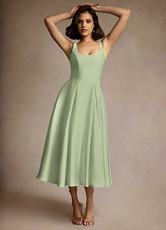 Mariea Dusty Sage Pleated Midi Dress image3