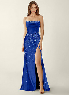 Esme Royal Blue Two-piece Corset Stretch Satin Mermaid Prom Dress image3