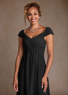 Azazie Myrtle vestidos de madre de la novia Vestido de Negro de Gasa de Corte en A con Plisado image5