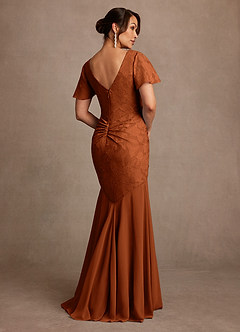 Azazie Jolene Mother of the Bride Dresses Burnt Orange Mermaid Pleated Floral Burnout Dress image2