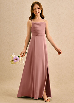 Azazie Chamomile Girls Formal Sukienki dla dziewczynek sypiących kwiaty Linia A Pofałdowany Satyna elastyczna Długość podłogi Sukienka image2