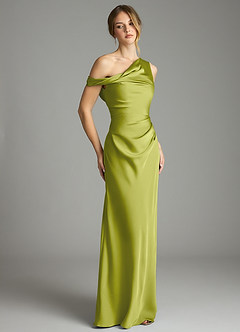 Azazie Emerson Bridesmaid Dresses Lemongrass Mermaid Off the Shoulder Stretch Satin Dress image5
