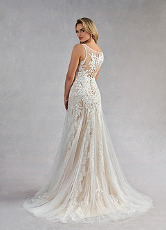 Azazie Konstantin Wedding Dresses Diamond White Nude Mermaid Sequins Tulle Dress image3