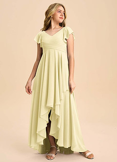 Azazie Caria Junior Lemon Sorbet A-Line Pleated Chiffon Dress image3