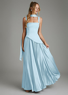 Azazie Stephanie Bridesmaid Dresses Sky Blue A-Line Corset Stretch Satin Dress image7