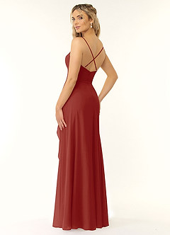 Azazie Naeem Bridesmaid Dresses Terracotta A-Line V-Neck Ruffle Chiffon Dress image4