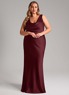 Azazie Rylina Vestidos de damas de honor Vestido de Cabernet de Satén Elástico de Corte Sirena image3