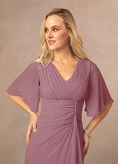 Azazie Carson Mother of the Bride Dresses Vintage Mauve A-Line V-Neck Lace Chiffon Dress image4
