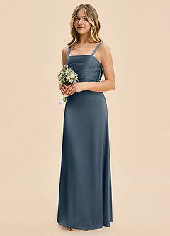 Azazie Astyn Junior Twilight Sheath Pleated Stretch Satin Dress image4
