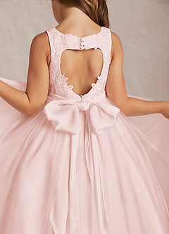 Azazie Calla Flower Girl Dresses Blushing Pink Ball-Gown Lace Tulle Dress image4