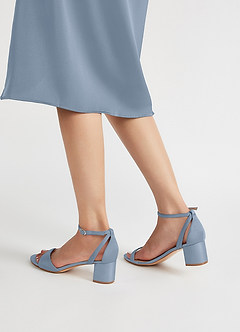 front Matching Color Matte Satin Ankle Strap Block Heels