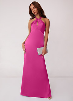 Barbie ♥ Azazie Bridesmaid Dresses Fuchsia Sheath Stretch Satin Dress image1