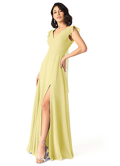 Azazie Claudine At-home Try On Dresses Agave A-Line Flutter Sleeve Chiffon Dress image3