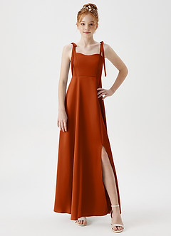 Azazie Rosey Junior Robe Trapèze en Satin extensible Encolure en Forme de Cœur Orange Brûlée image5