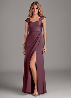 Azazie Laila Brautjungfernkleider A-Linie Plissee Stretch-Satin Kleid Sangria image1