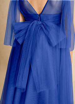 Azazie Dori Robe Demoiselle D'honneur Fillette Robe Trapèze en Tulle Rayé Bleu Roi image7