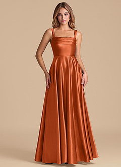 Azazie Shaude 신부 들러리 드레스 A라인 주름진 메탈릭 새틴 바닥 길이 드레스 image5