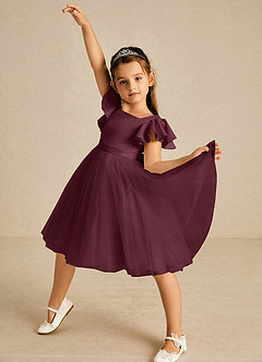 Azazie Kaeya Flower Girl Dresses Cabernet A-Line Bow Tulle Dress image2