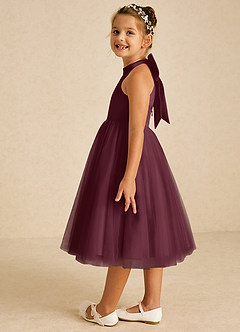 Azazie Dora Flower Girl Dresses Cabernet A-Line Bow Tulle Dress image4