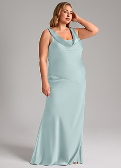 Azazie Rylina Brautjungfernkleider Meerjungfrau-Linie Stretch-Satin Kleid Nebel image10