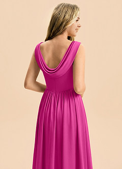 Azazie Novi Junior Vestido Fucsia de Satén Elástico de Corte en A con Plisado image5