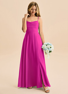 Azazie Bear Junior Fuchsia A-Line Pleated Chiffon Dress image3