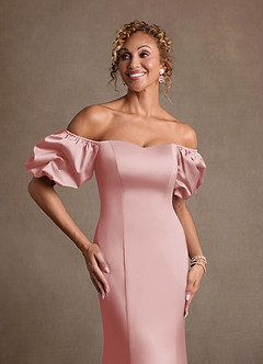 Azazie Redding Suknie dla Matki Panny Młodej Osłona Marszczony Satyna elastyczna Długość podłogi Sukienka image4