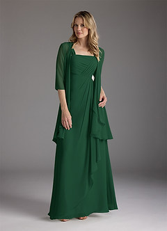 Azazie Weisz Mère de la mariée Robes Robe Trapèze en Mousseline de soie Encolure carrée plissée Vert Foncé image3
