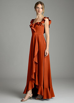 Azazie Lyra Bridesmaid Dresses Paprika A-Line Off the Shoulder Stretch Satin Convertible Dress image4