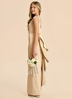 Azazie Emi Junior Champagne Sheath Bow Stretch Satin Dress image3
