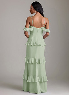 Azazie Chayla Final Sale Dusty Sage Sheath Off the Shoulder Chiffon Dress image2