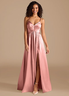 Azazie Alia Bridesmaid Dresses Rosette A-Line Pleated Metallic Satin Dress image8