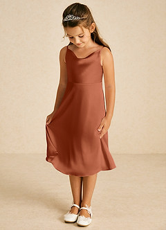 Azazie Zuzu Flower Girl Dresses Cedar Rose A-Line Spaghetti Strap Stretch Satin Dress image3