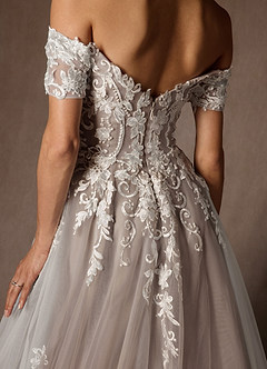 Azazie Rowe Wedding Dresses Diamond White Cocoa Ball-Gown Off the Shoulder Tulle Dress image7
