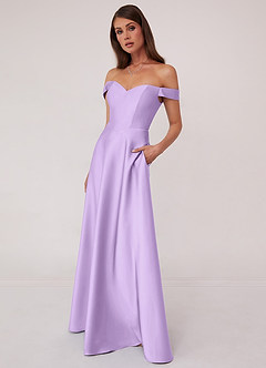 Barbie ♥ Azazie Bridesmaid Dresses Lilac A-Line Off the Shoulder Stretch Satin Convertible Dress image4
