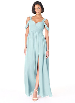 Azazie Lianne Bridesmaid Dresses Sea Glass A-Line Off the Shoulder Chiffon Dress image2