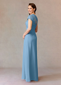 Azazie Junie Mère de la mariée Robes Robe Trapèze en Mousseline de soie Dentelle Acier Bleuté image4