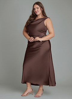 Azazie Kieryn Robes de demoiselle d'honneur Robe Sirène en Satin extensible Plissé Ganache image9