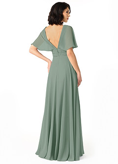 Azazie Pamela Bridesmaid Dresses Silver Sage A-Line V-Neck Pleated Chiffon Dress image2