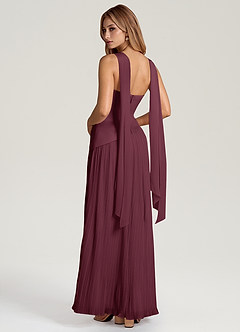 Azazie Tierney Robes de demoiselle d'honneur Robe Trapèze Convertible en Mousseline de soie Sans bretelle Cabernet image4