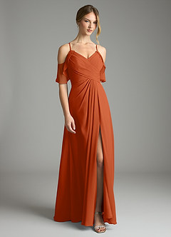 Azazie Dakota Bridesmaid Dresses Burnt Orange A-Line V-Neck Pleated Chiffon Dress image3