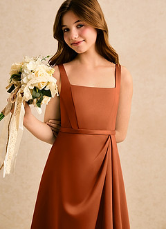Azazie Emiko Girls Formal Flower Girl Dresses Burnt Orange A-Line Pleated Matte Satin Dress image5