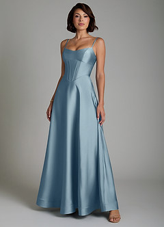 Azazie Nona Bridesmaid Dresses Dusty Blue A-Line Pleated Stretch Satin Dress image6