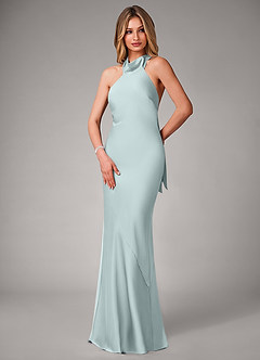 Azazie Velli Vestidos de damas de honor Vestido de Neblina de Satén Elástico de Corte Sirena image3