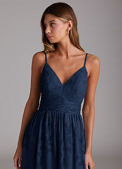 Azazie Nathalia Bridesmaid Dresses Dark Navy A-Line Bow Floral Burnout Dress image5